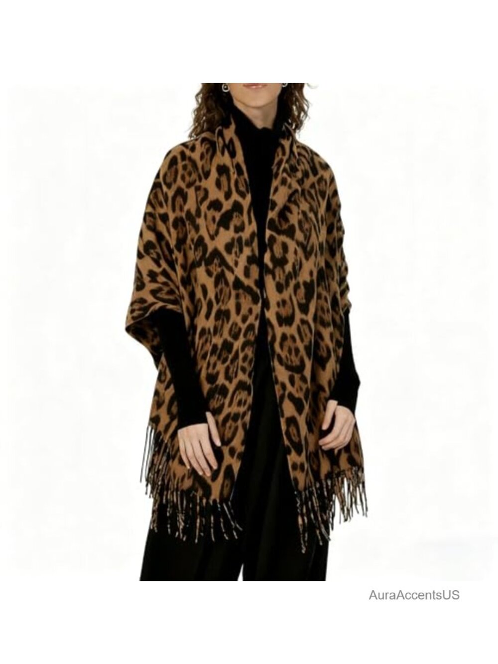Leopard Winter Scarf, Oversize Double-sided with Tassels